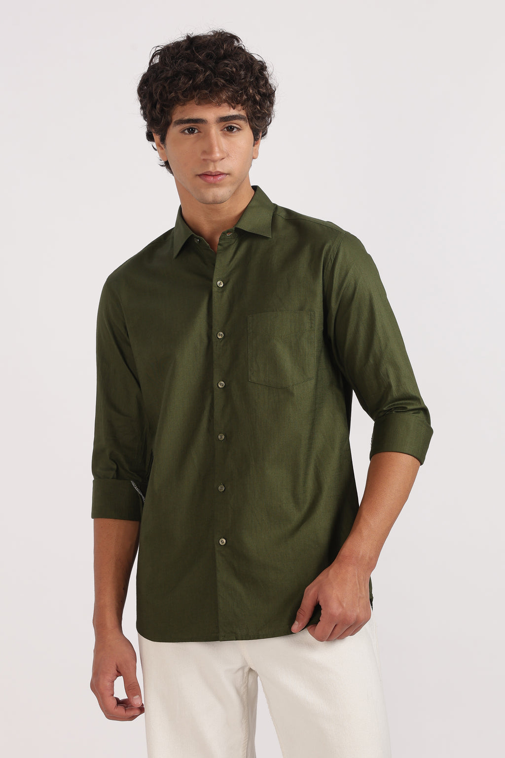 Dark Green Regular Fit Cotton Casual Shirt
