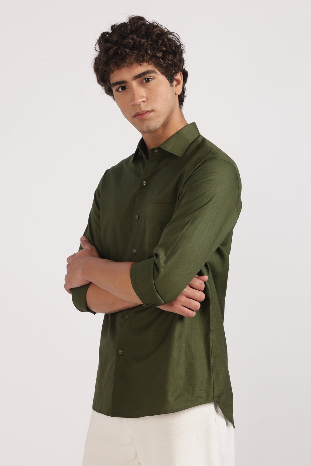 Dark Green Regular Fit Cotton Casual Shirt