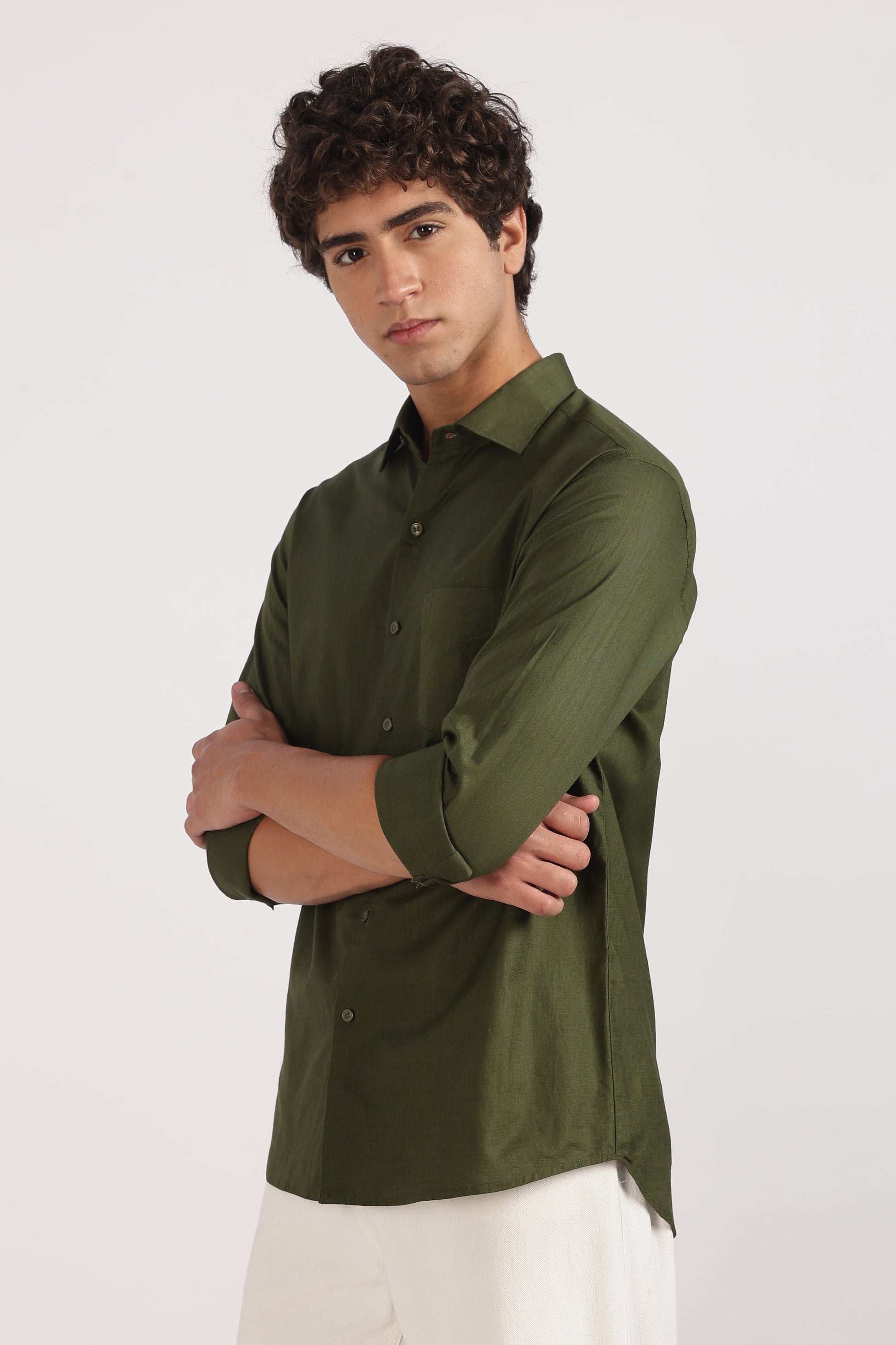 Dark Green Regular Fit Cotton Casual Shirt