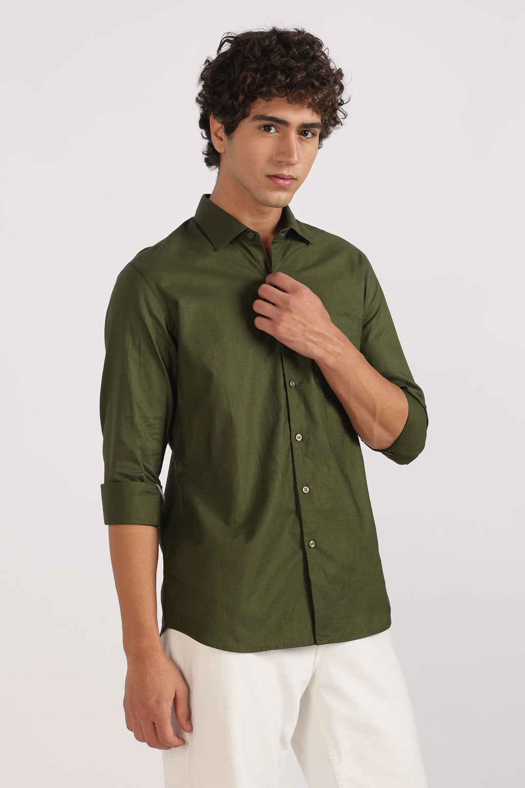 Dark Green Regular Fit Cotton Casual Shirt