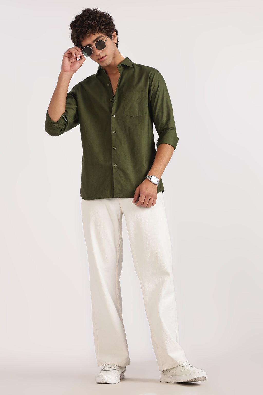 Dark Green Regular Fit Cotton Casual Shirt