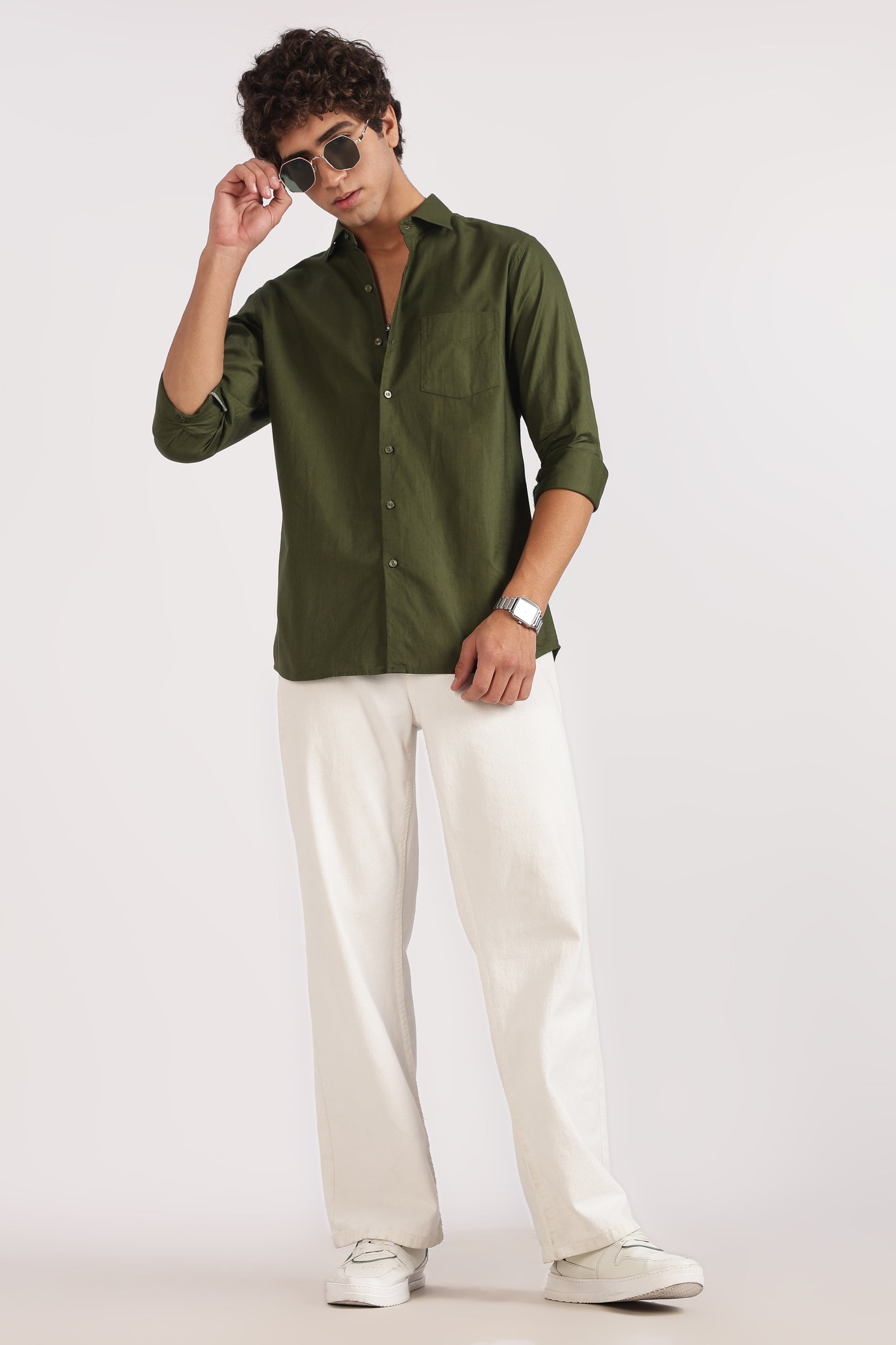 Dark Green Regular Fit Cotton Casual Shirt