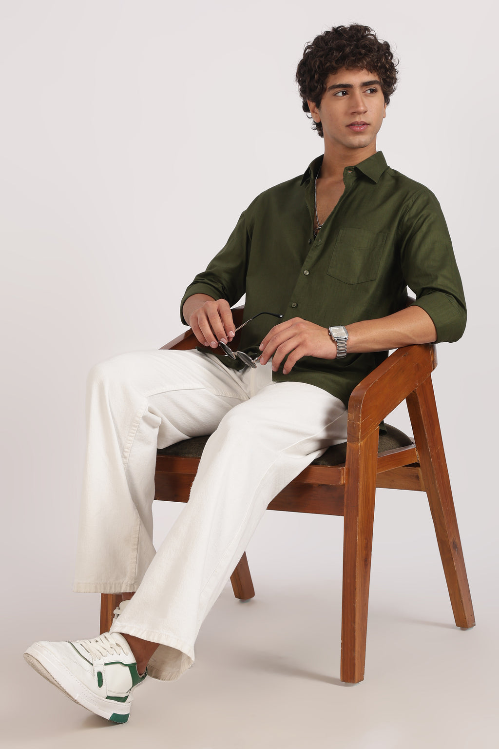 Dark Green Regular Fit Cotton Casual Shirt