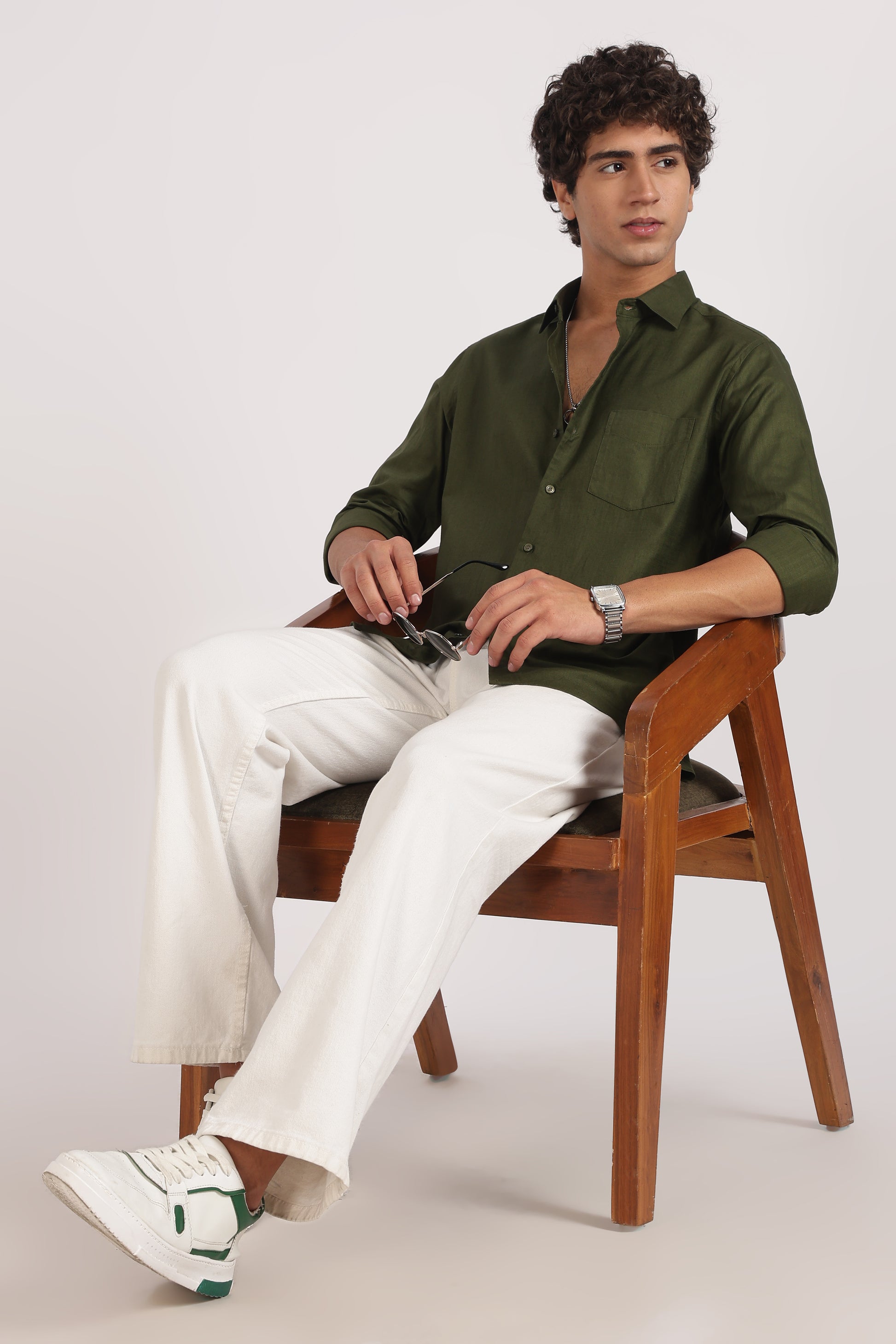 Dark Green Regular Fit Cotton Casual Shirt