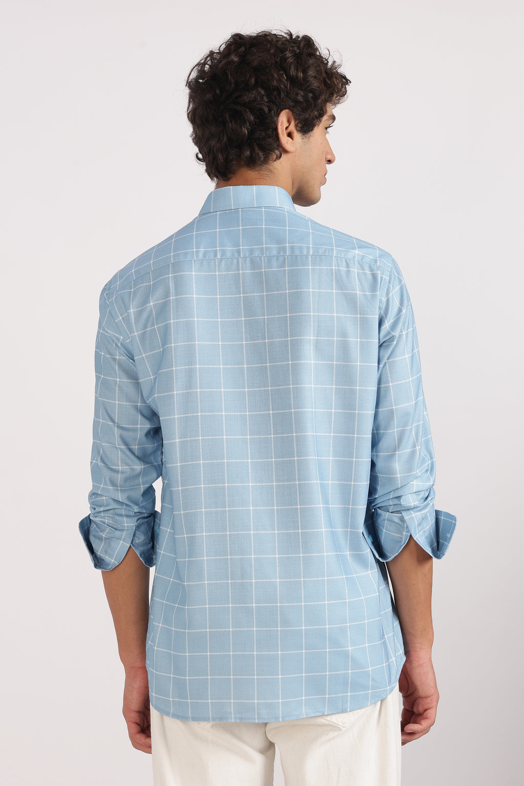 light  blue  regular  fit  checkered  shirt