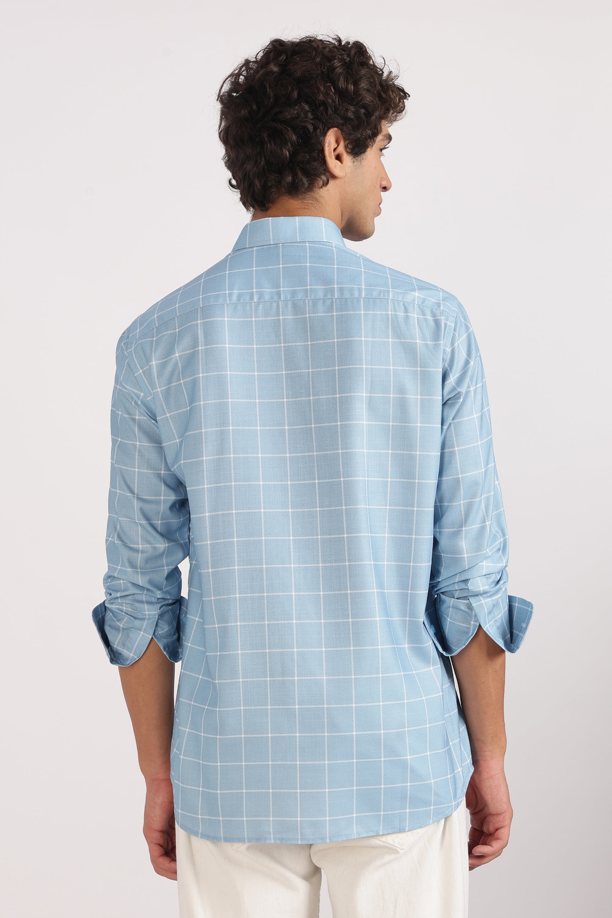light  blue  regular  fit  checkered  shirt