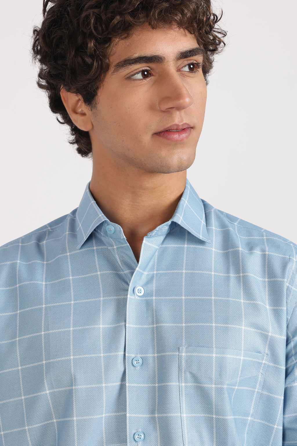 light  blue  regular  fit  checkered  shirt