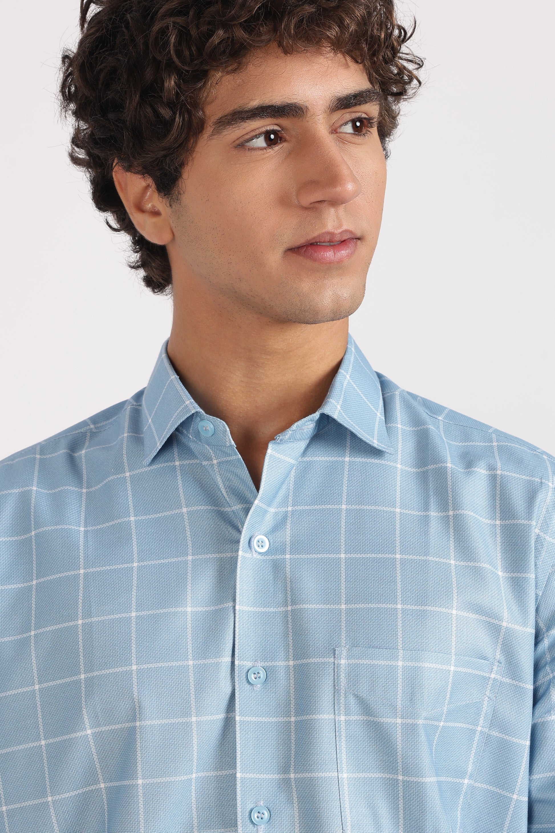 light  blue  regular  fit  checkered  shirt
