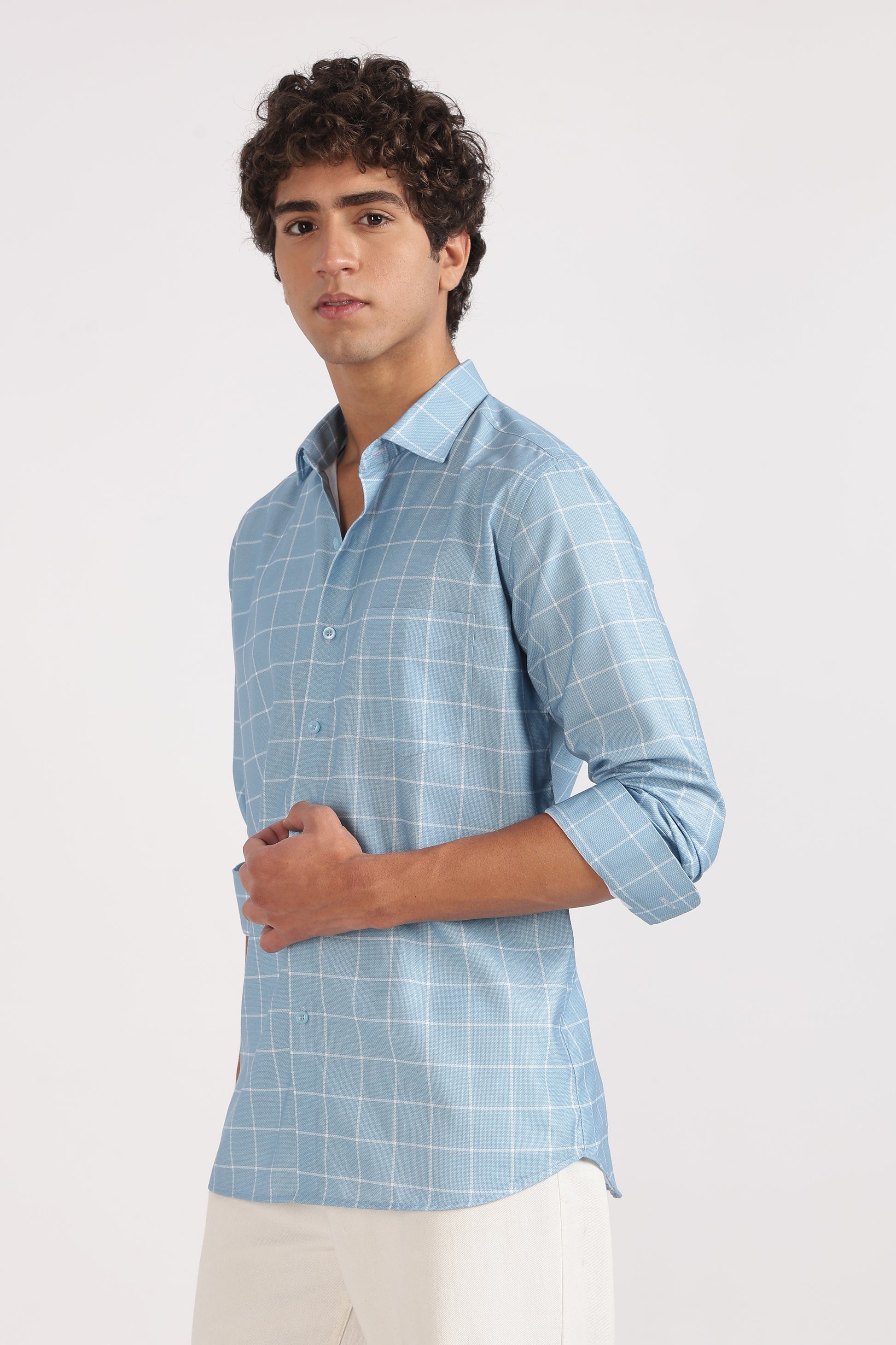 light  blue  regular  fit  checkered  shirt