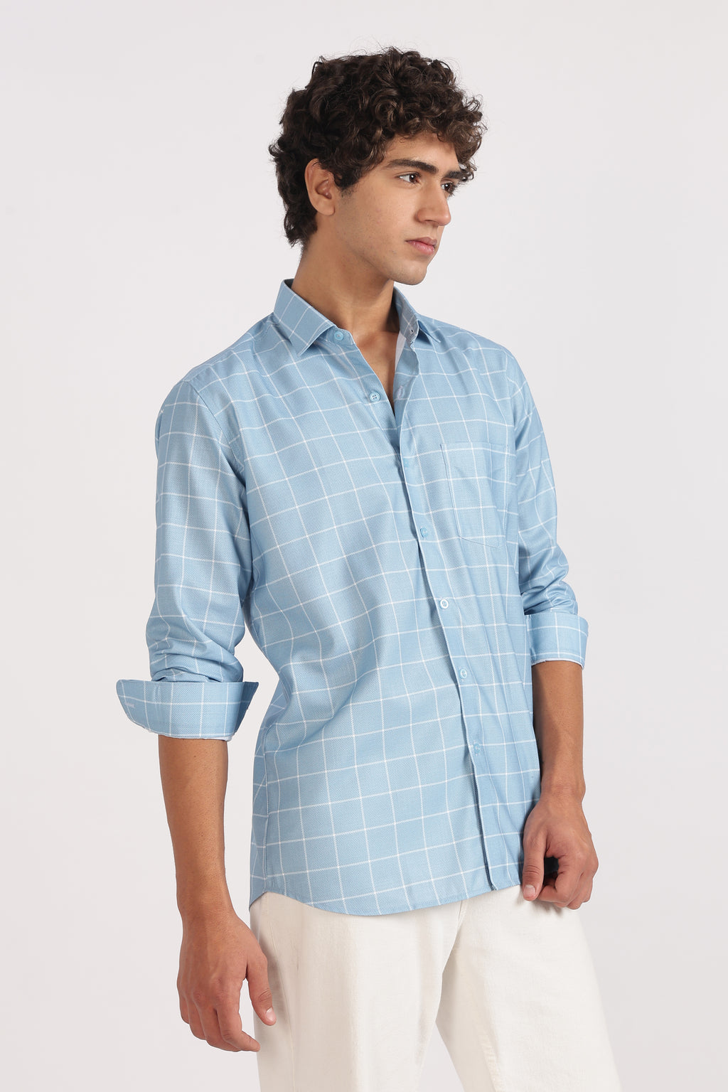 light  blue  regular  fit  checkered  shirt