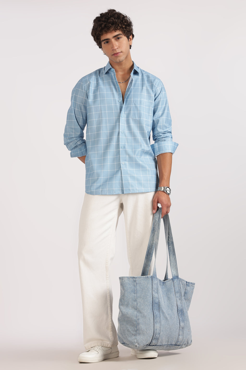 light  blue  regular  fit  checkered  shirt