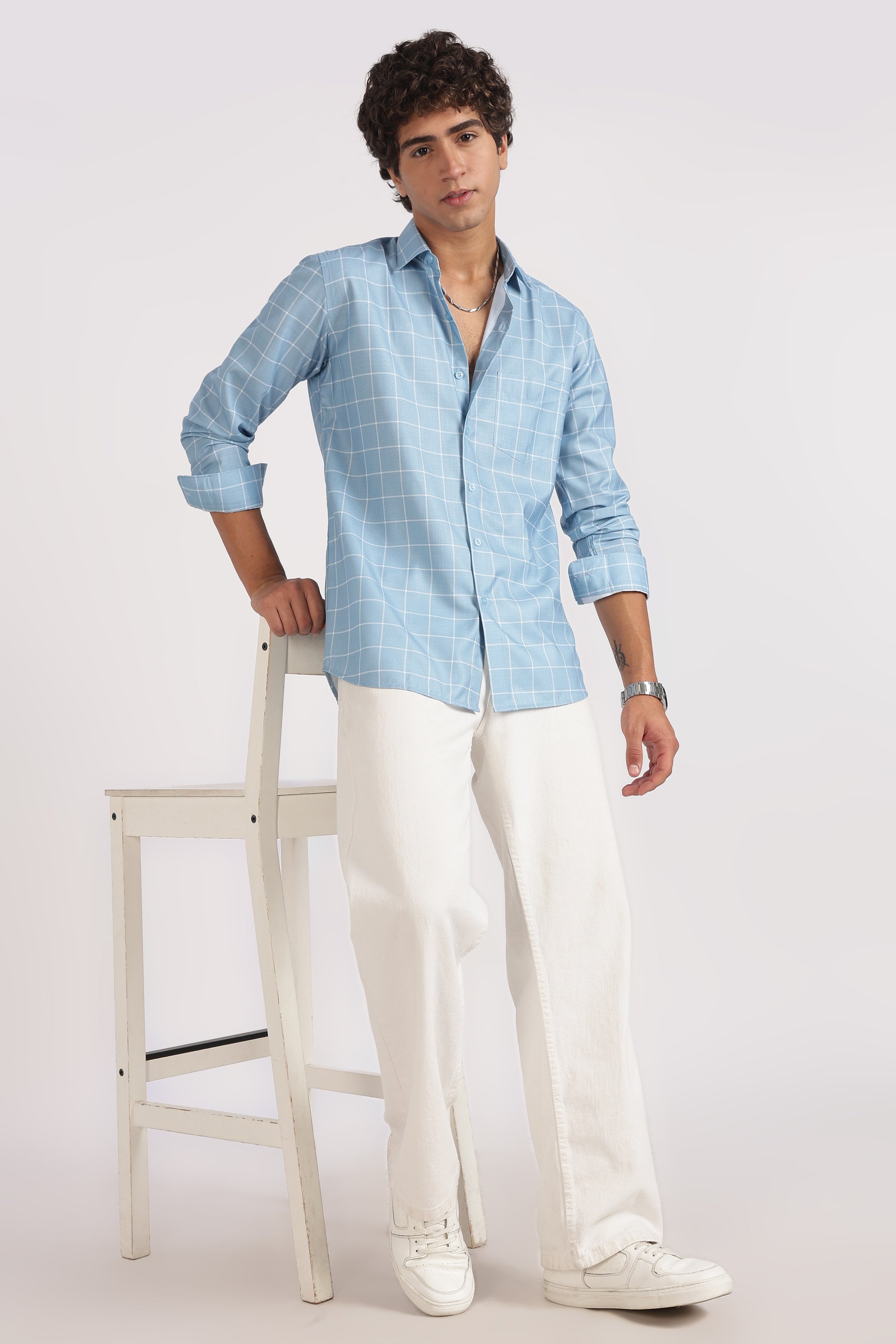 light  blue  regular  fit  checkered  shirt