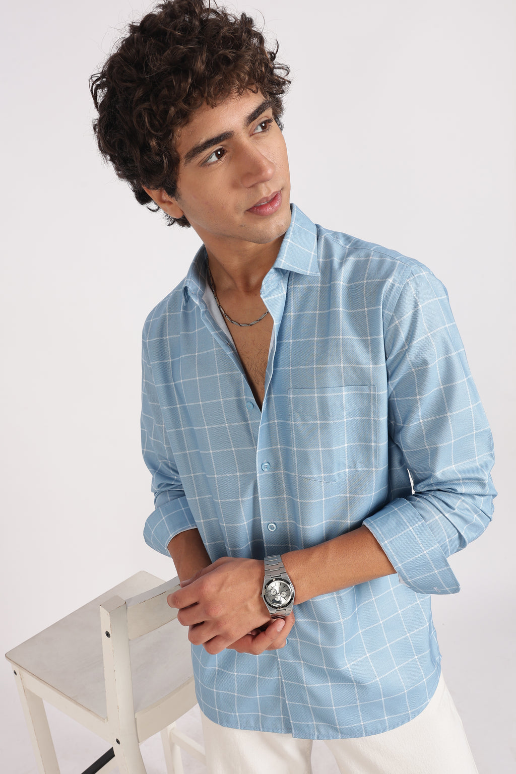 light  blue  regular  fit  checkered  shirt