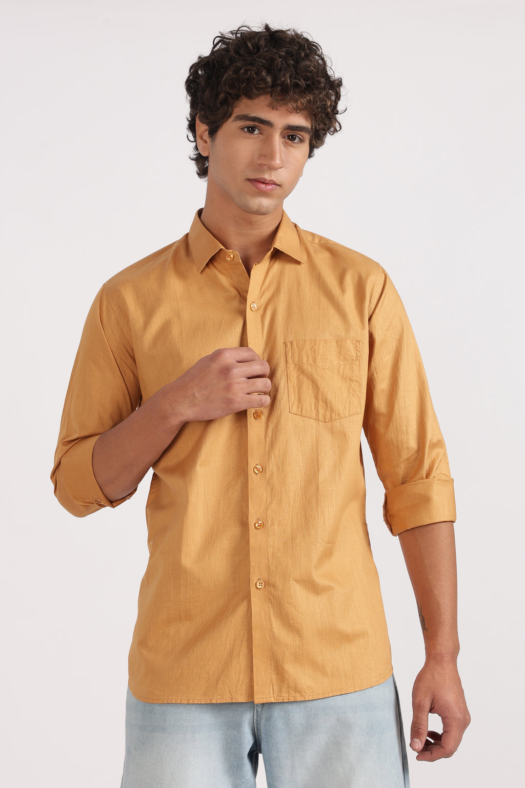 light brown cotton regular fit casual shirt