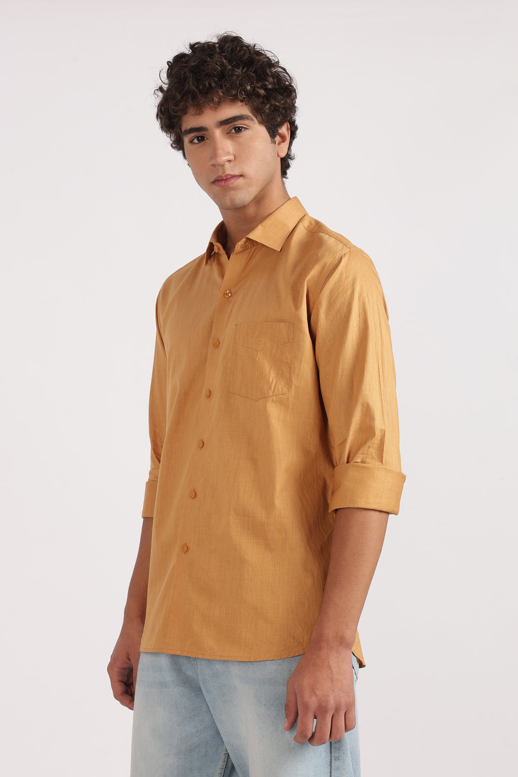 light brown cotton regular fit casual shirt