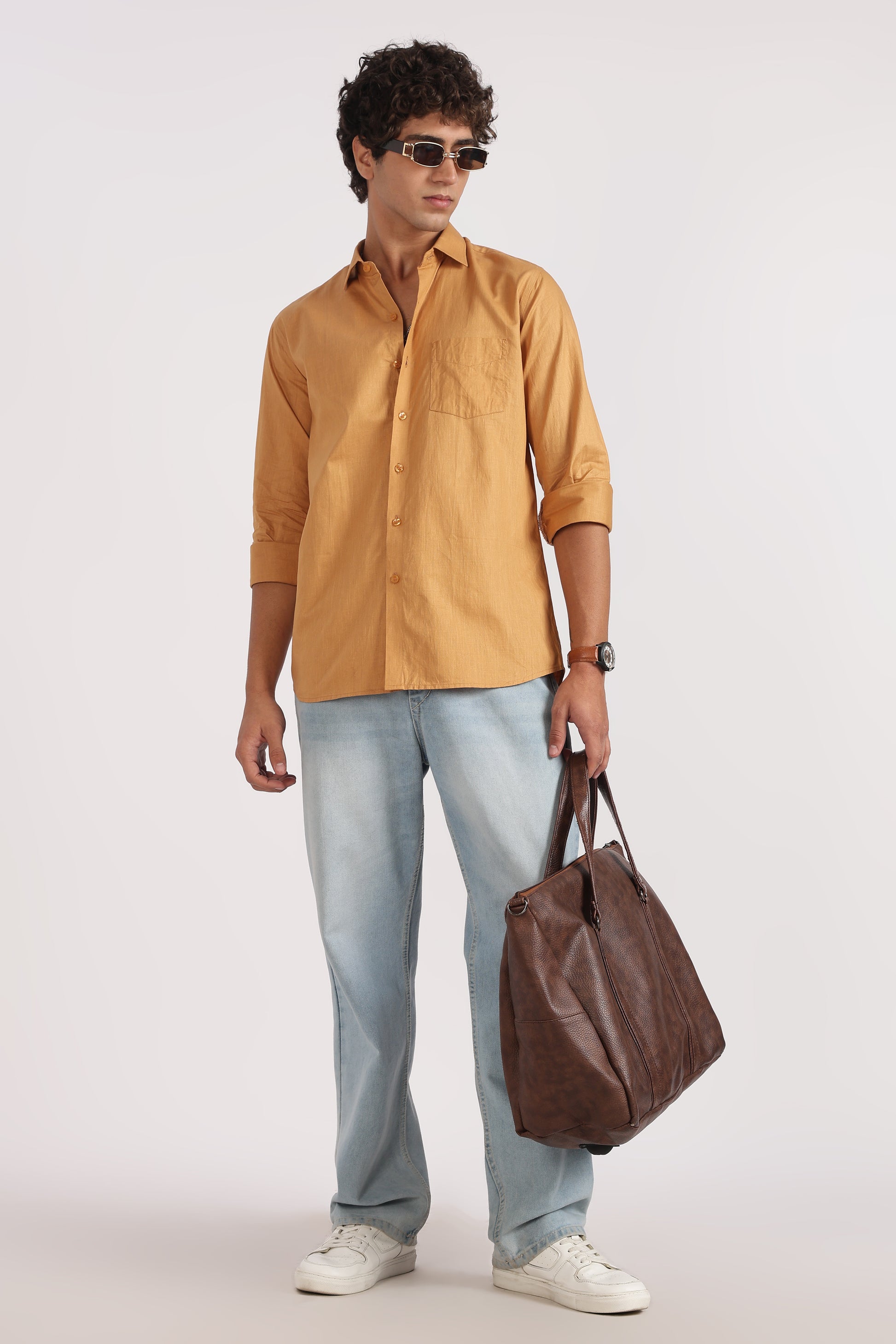 light brown cotton regular fit casual shirt