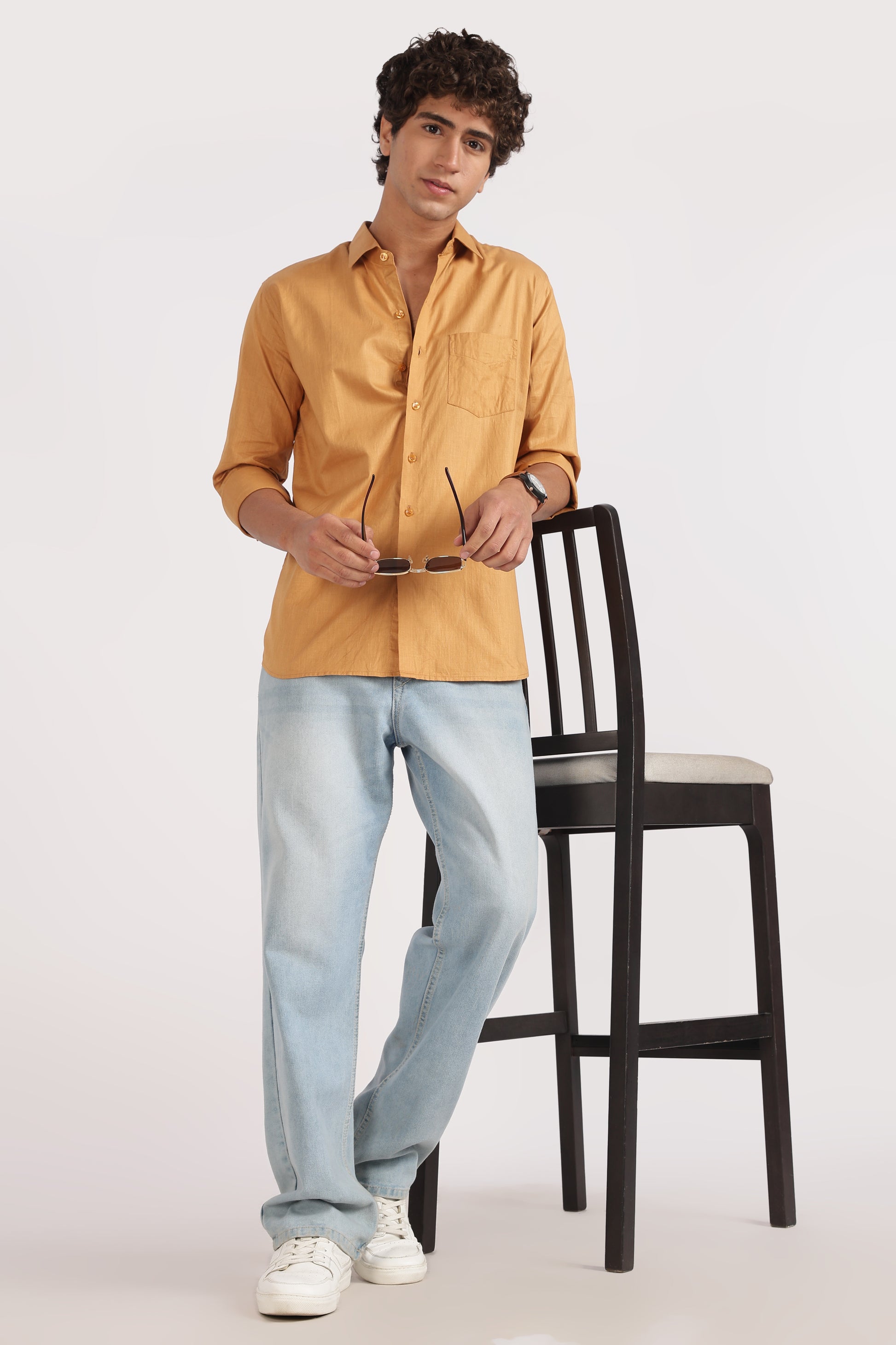 light brown cotton regular fit casual shirt