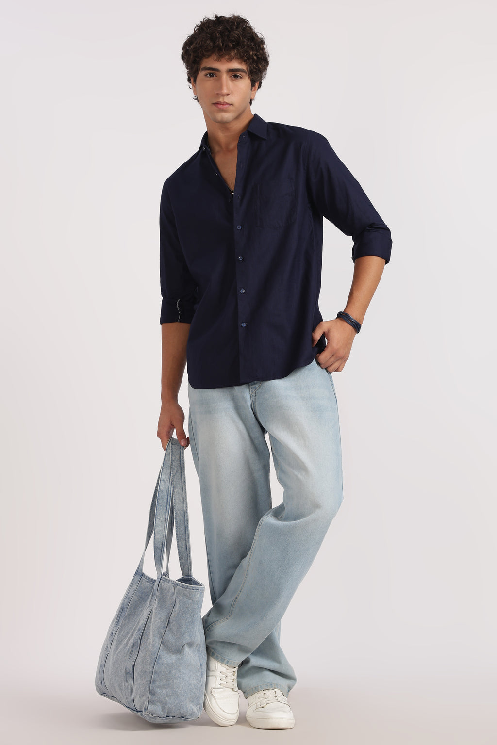 navy blue cotton regular fit casual shirt