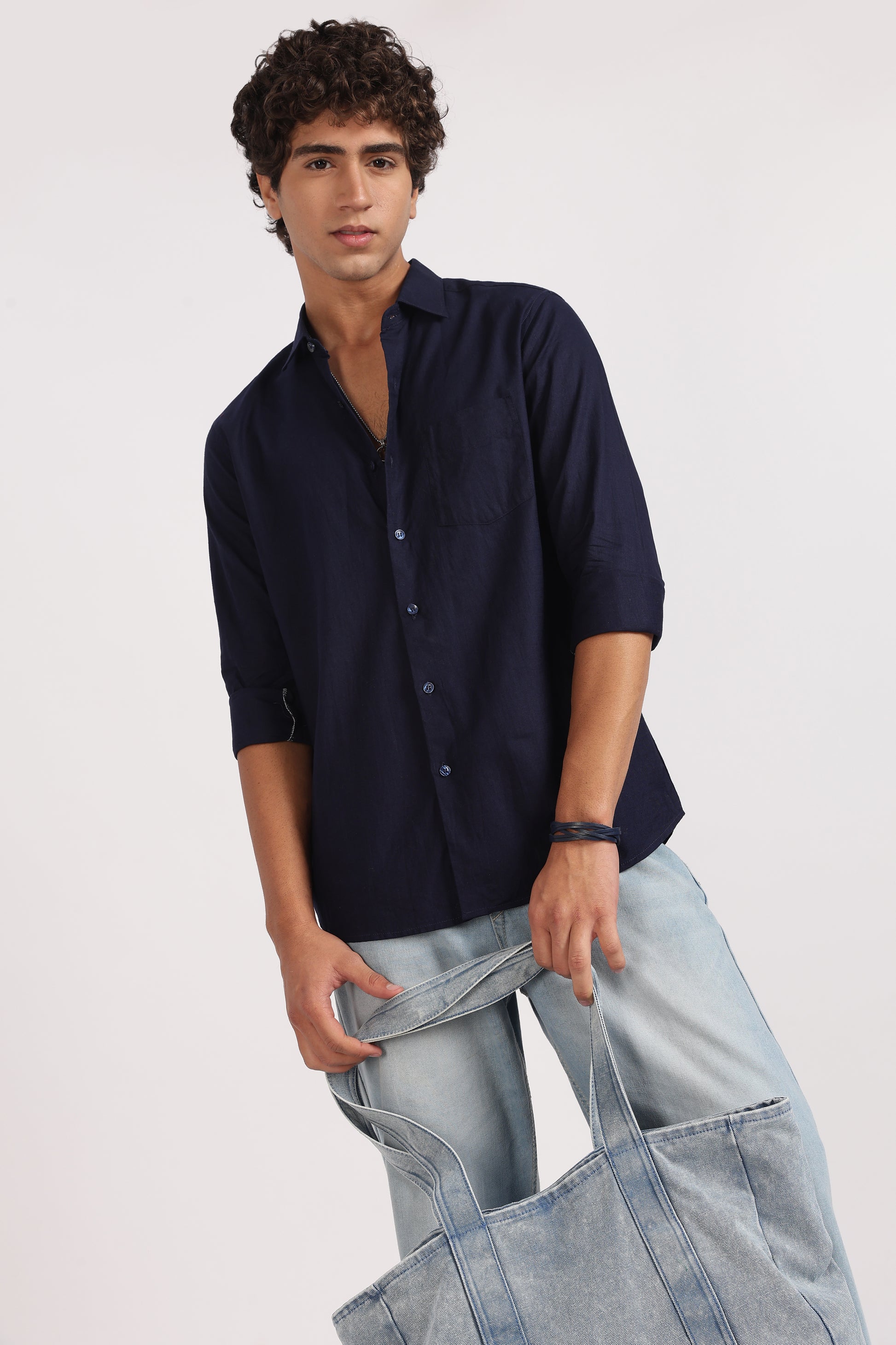 navy blue cotton regular fit casual shirt