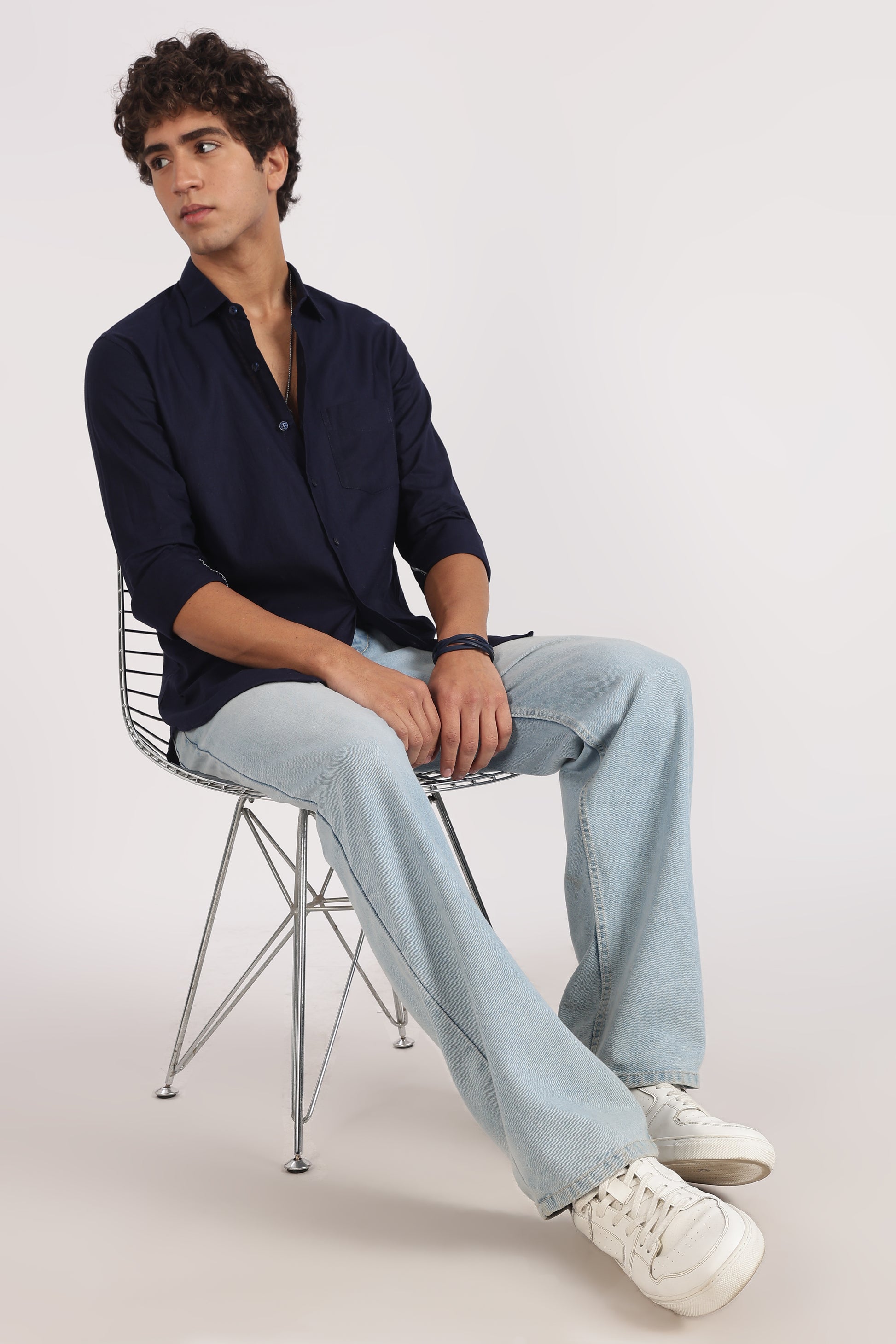 navy blue cotton regular fit casual shirt