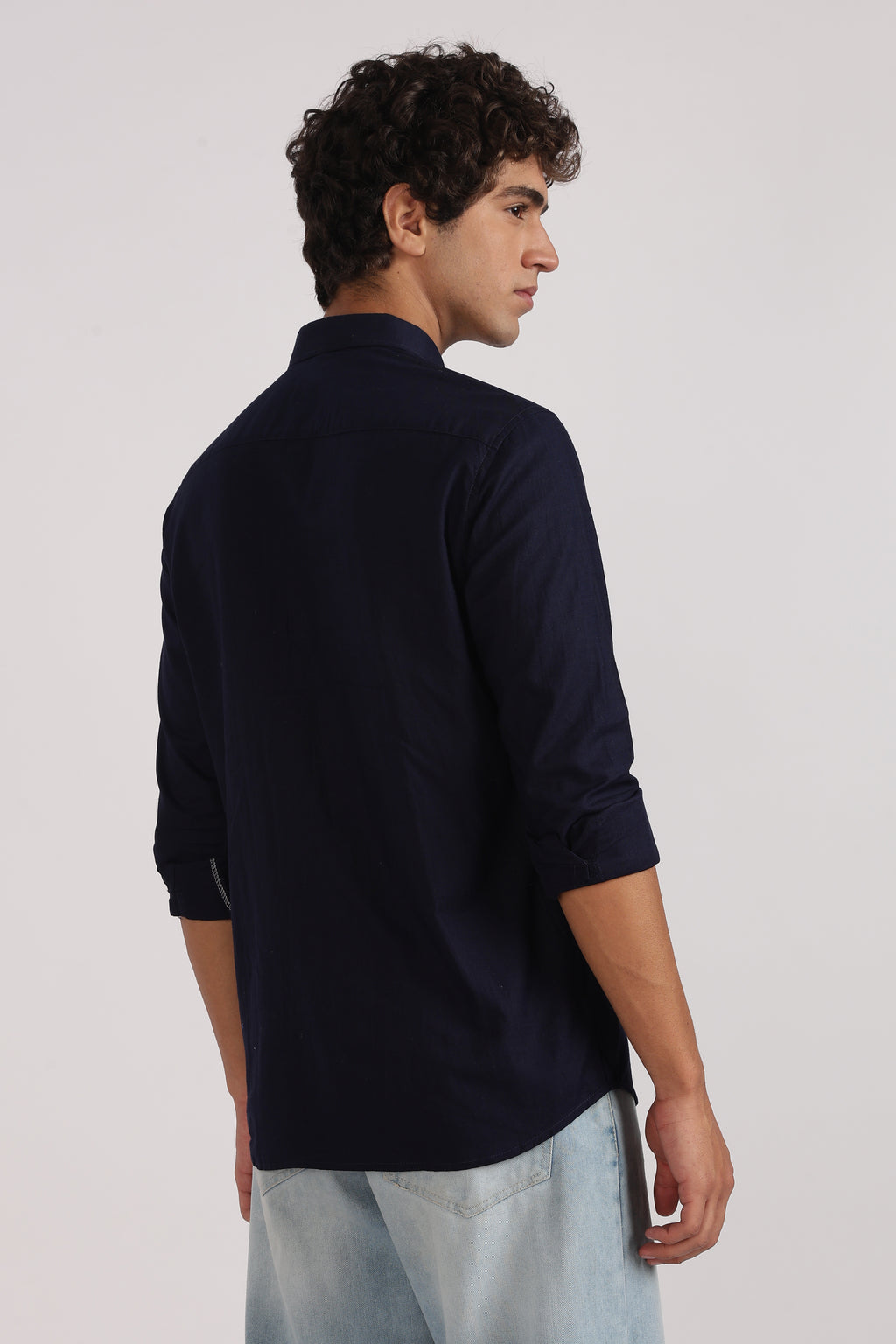 navy blue cotton regular fit casual shirt