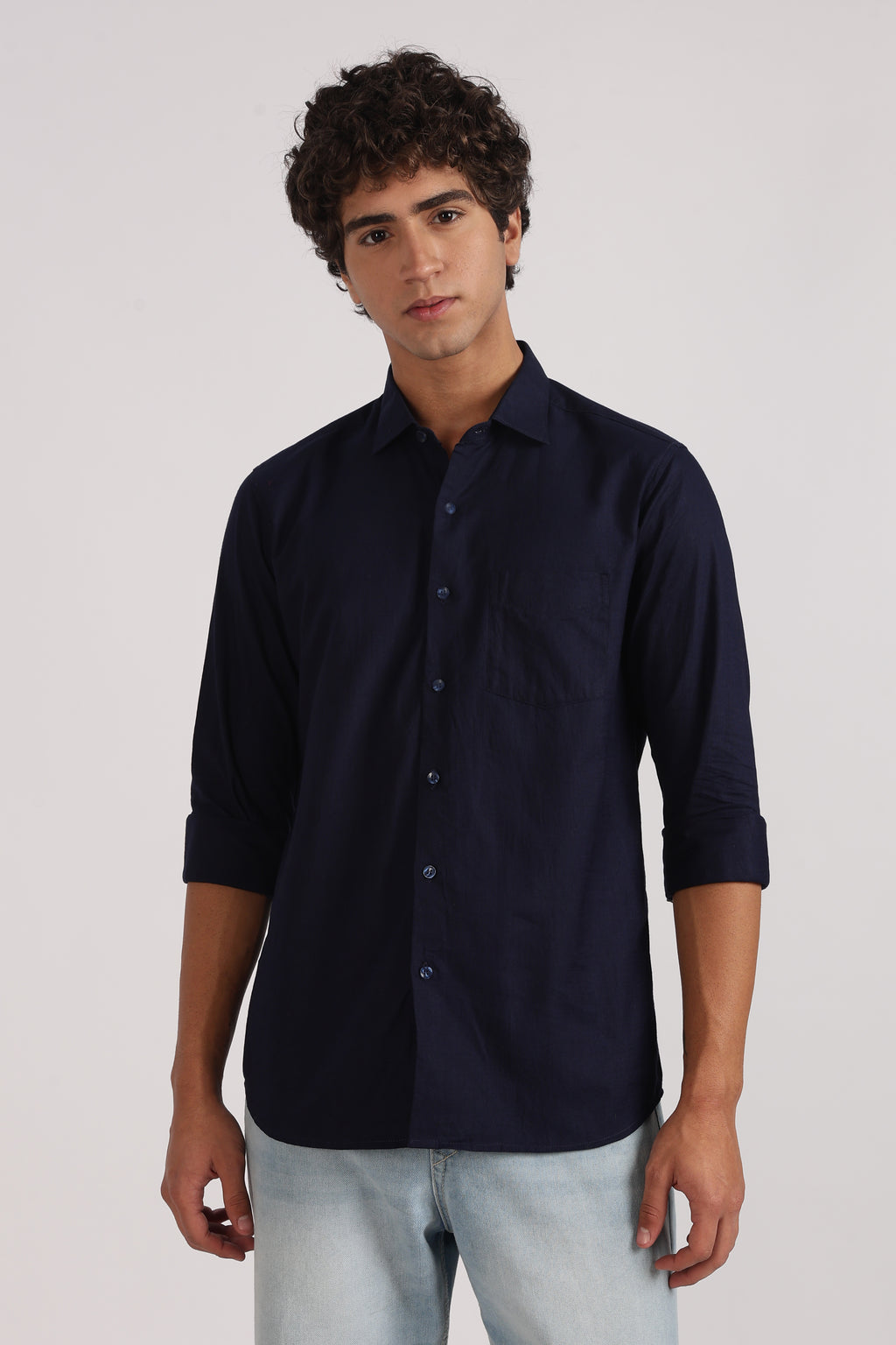 navy blue cotton regular fit casual shirt
