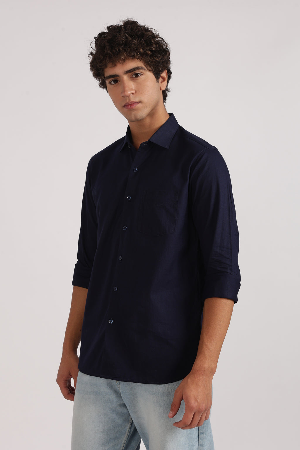 navy blue cotton regular fit casual shirt
