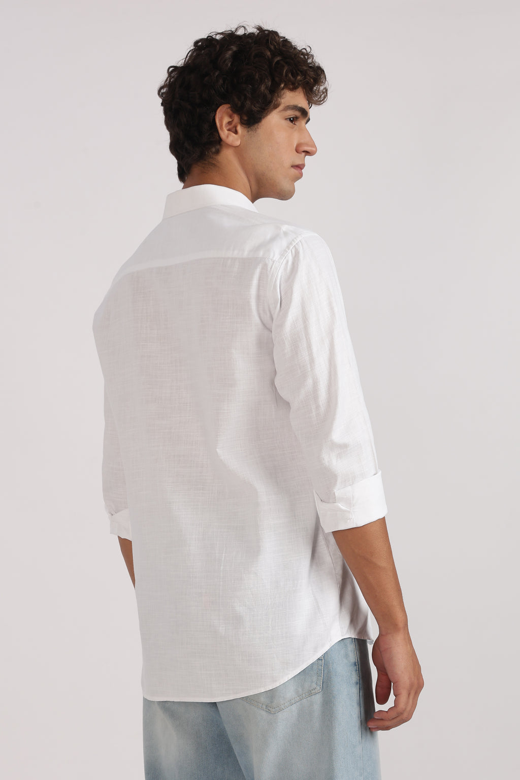 white linen blend regular fit casual shirt