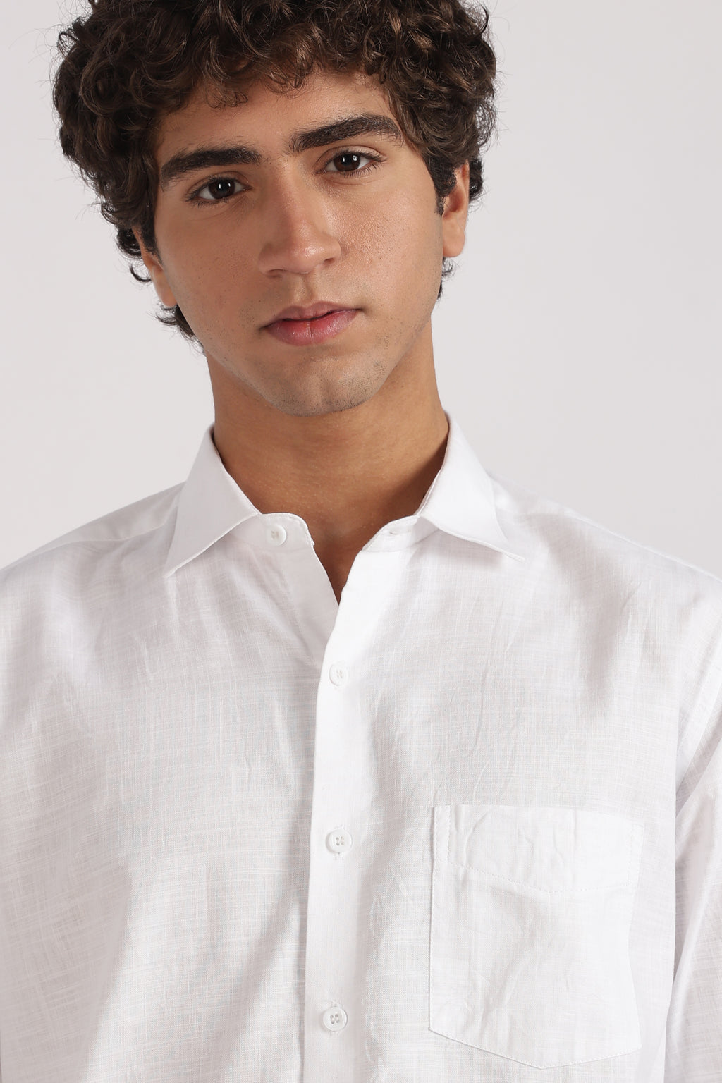 white linen blend regular fit casual shirt