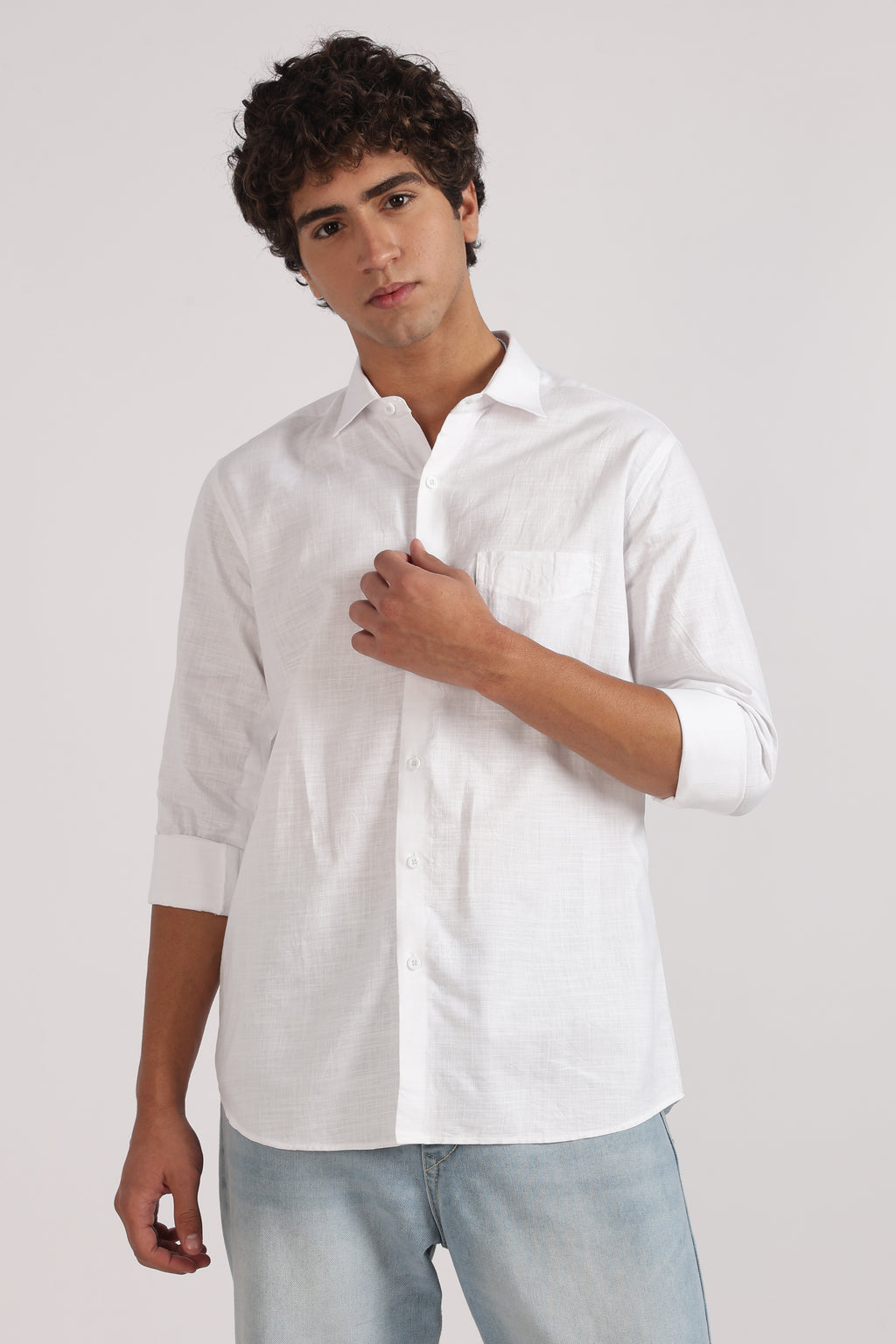 white linen blend regular fit casual shirt
