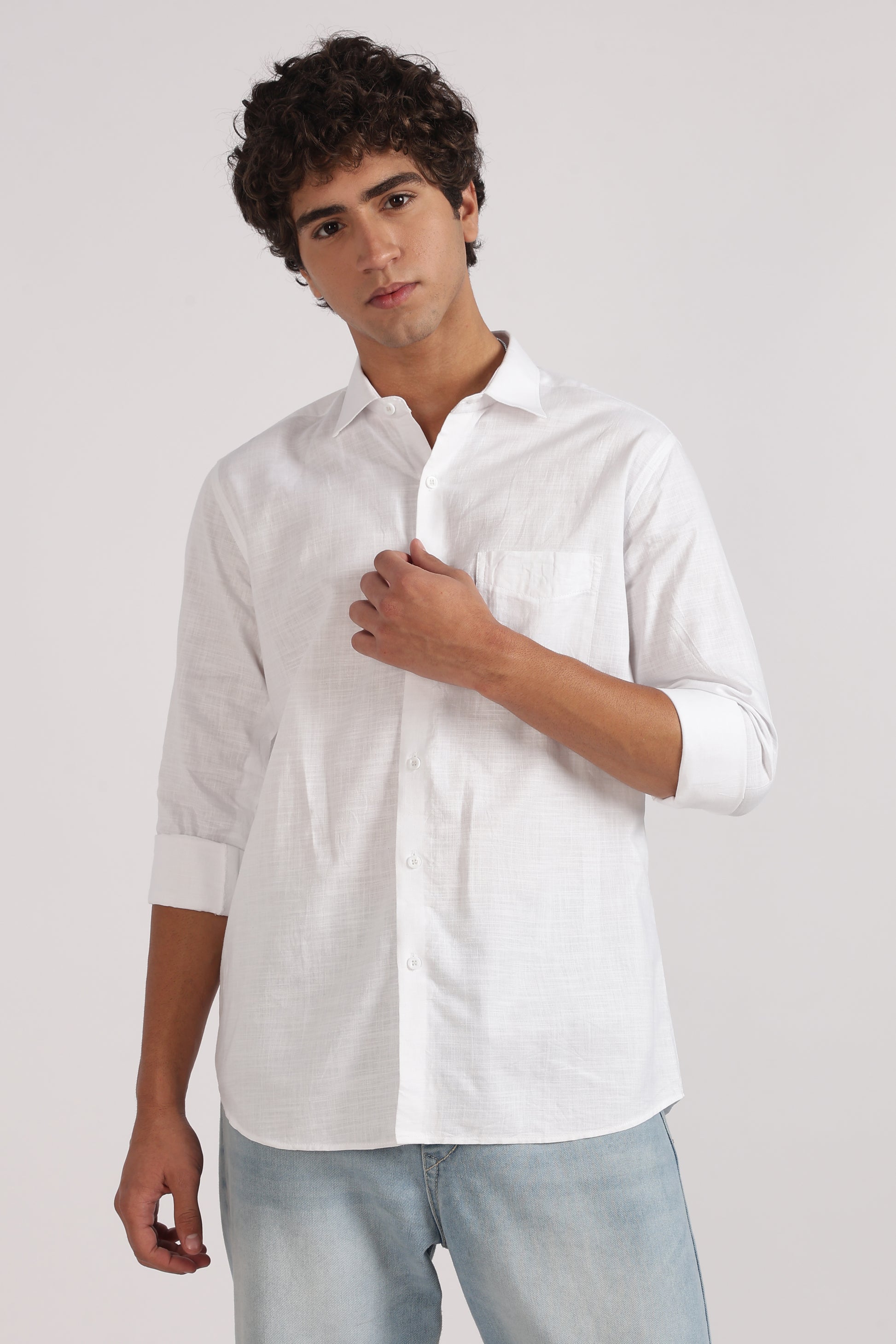 white linen blend regular fit casual shirt