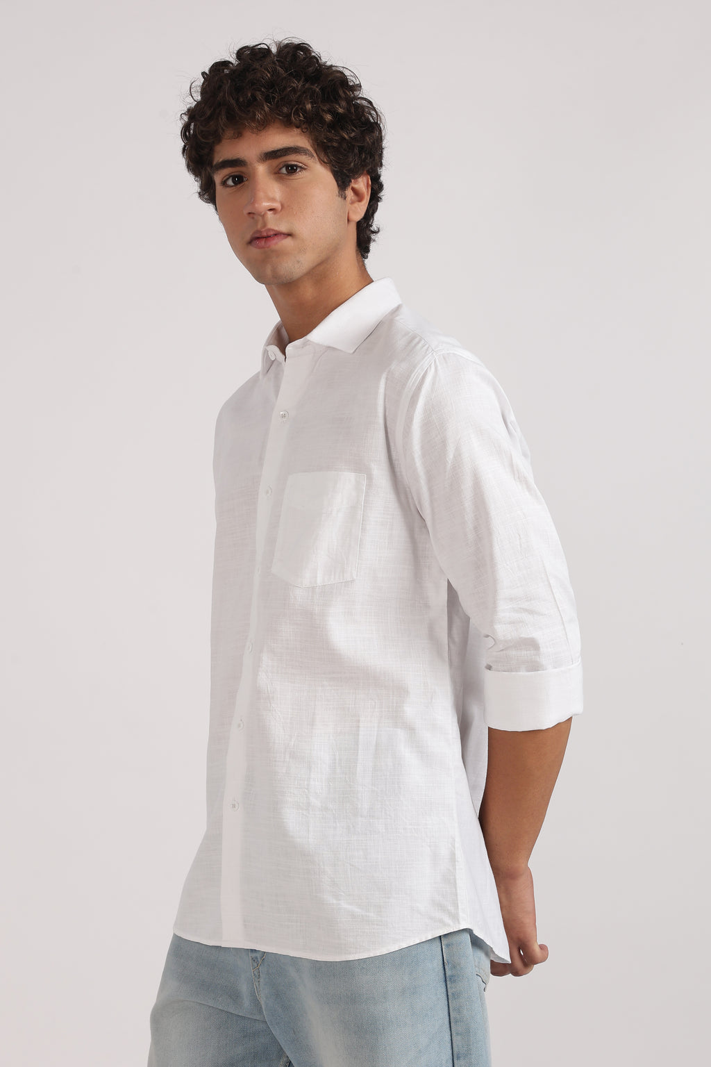 white linen blend regular fit casual shirt