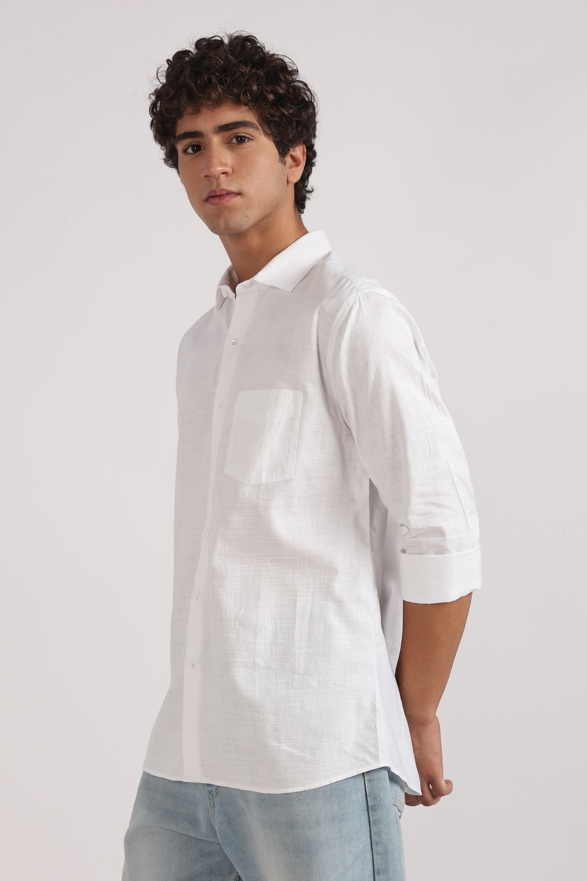 white linen blend regular fit casual shirt