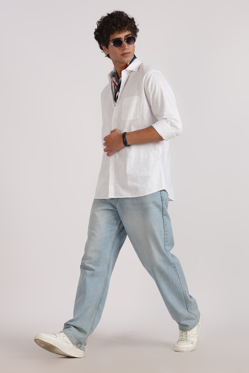 white linen blend regular fit casual shirt
