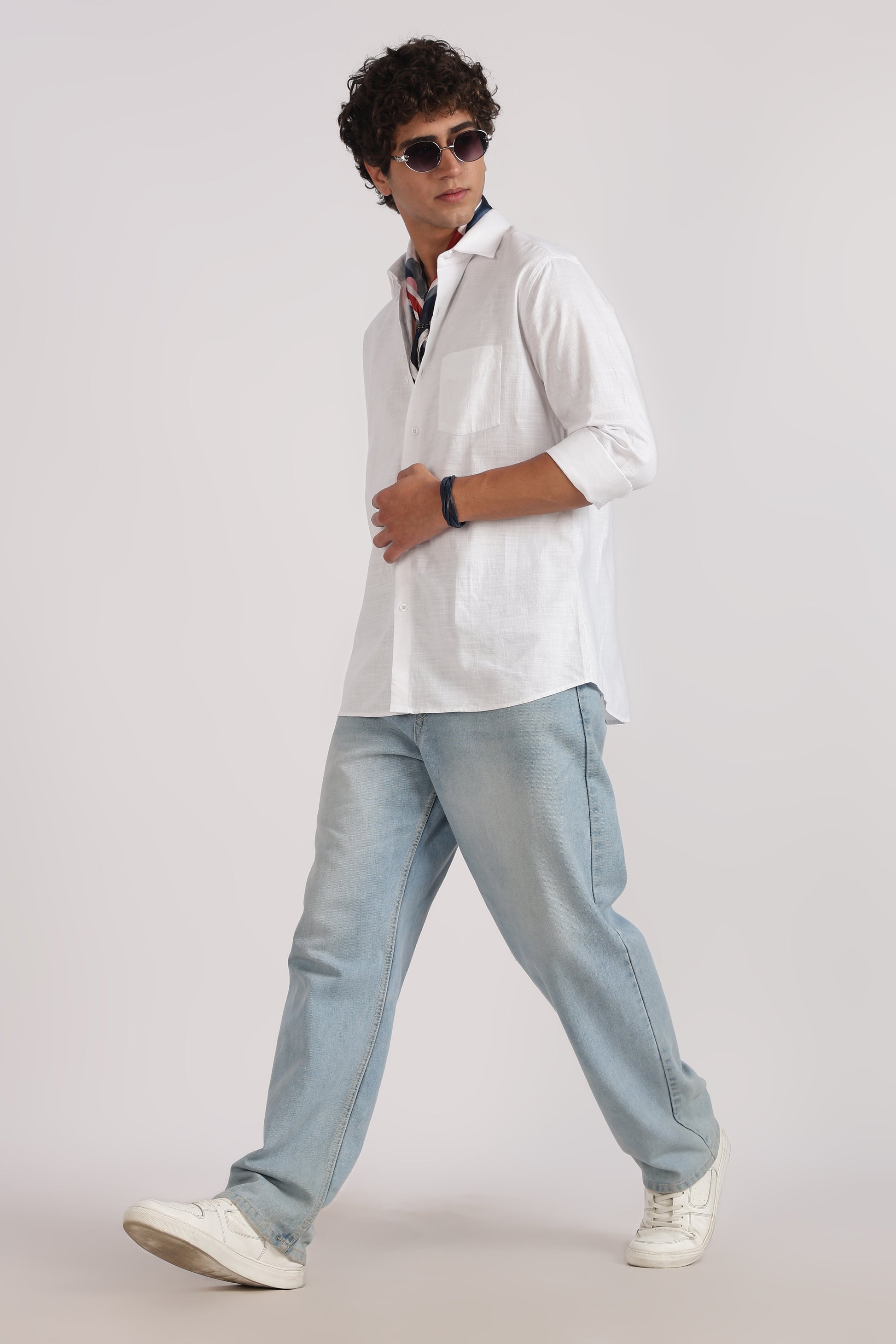 white linen blend regular fit casual shirt