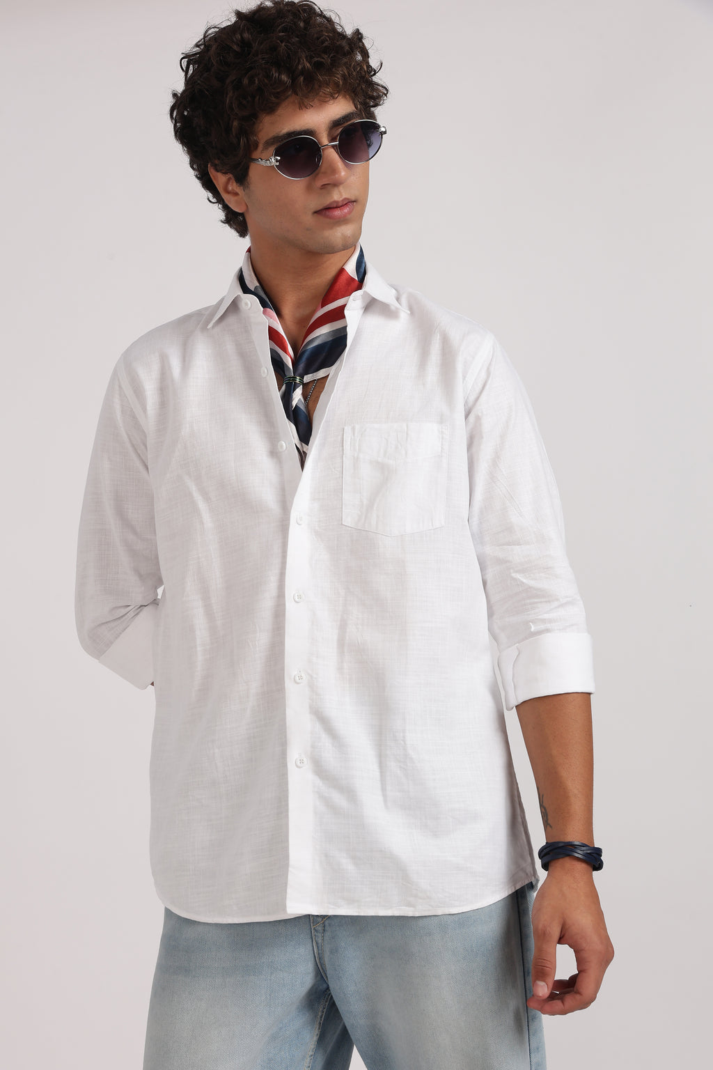 white linen blend regular fit casual shirt