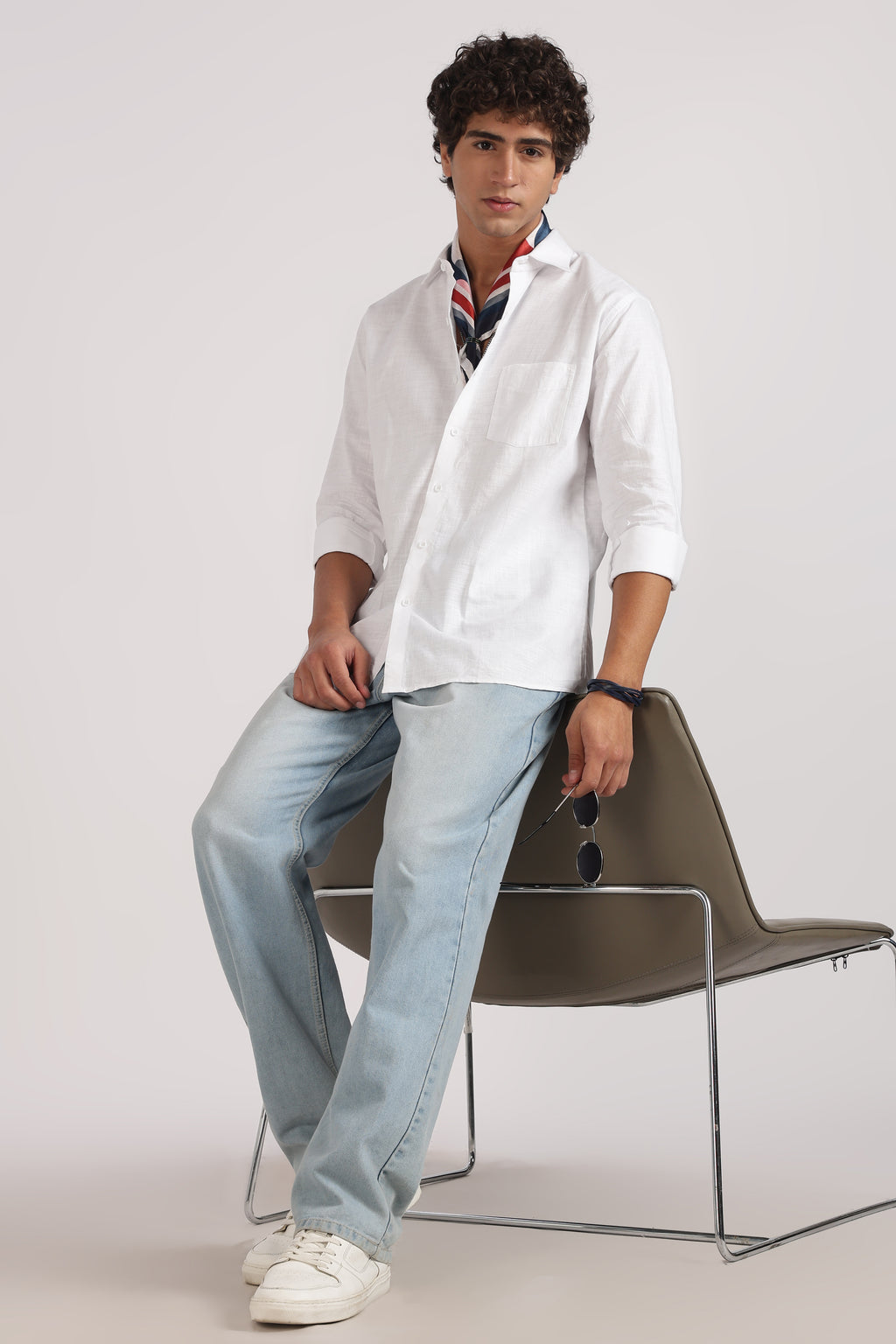 white linen blend regular fit casual shirt