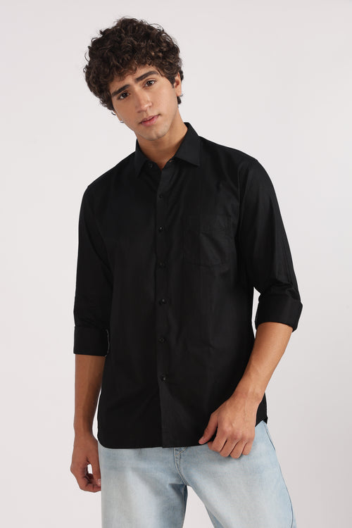 black cotton regular fit casual shirt