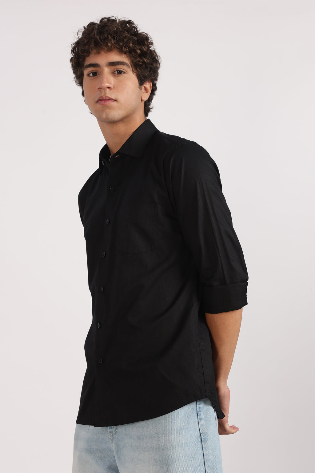 black cotton regular fit casual shirt