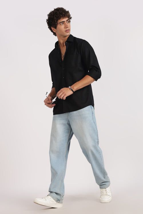 black cotton regular fit casual shirt