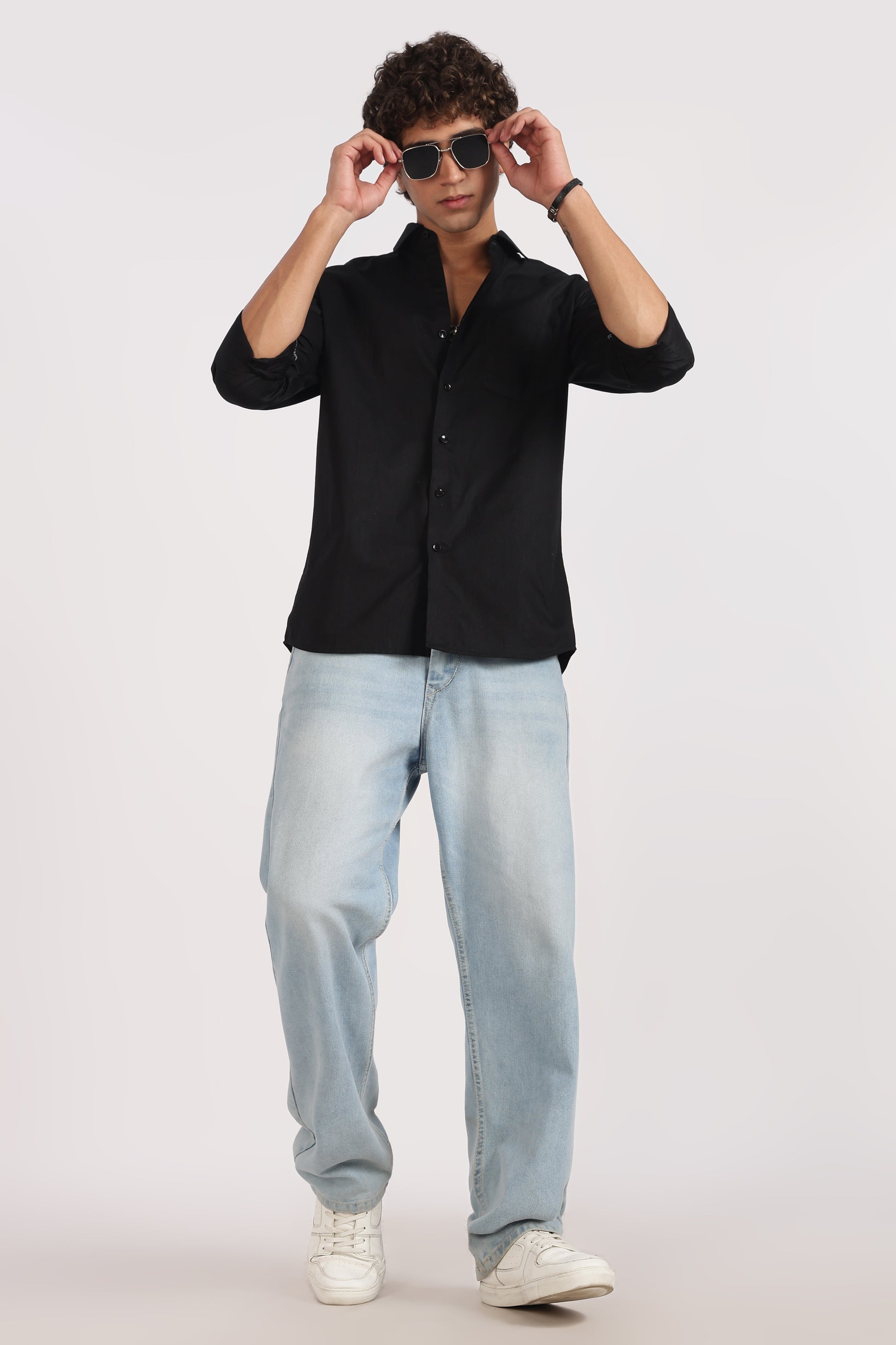 black cotton regular fit casual shirt