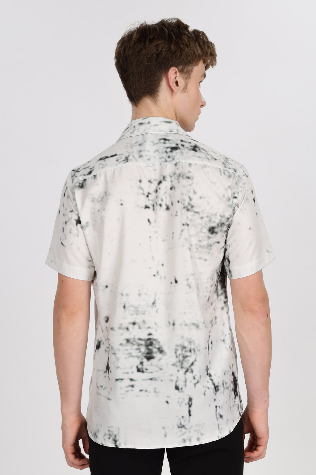 White Viscose Abstract Print Relaxed Fit Club Collar Shirt