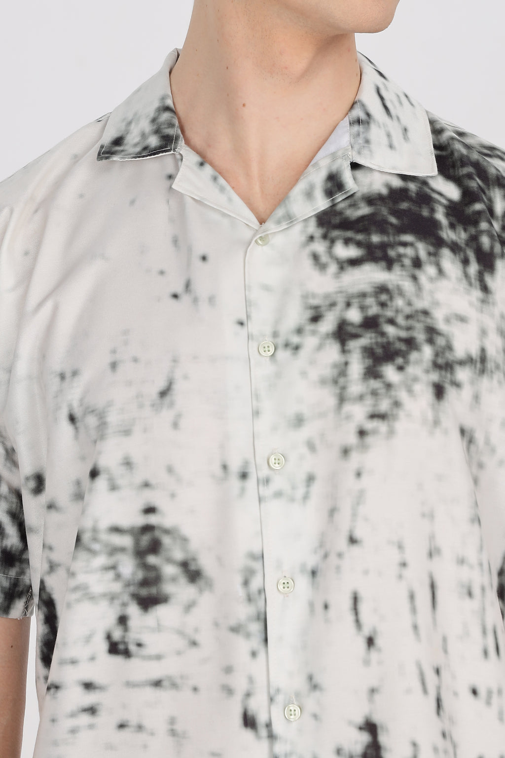 White Viscose Abstract Print Relaxed Fit Club Collar Shirt