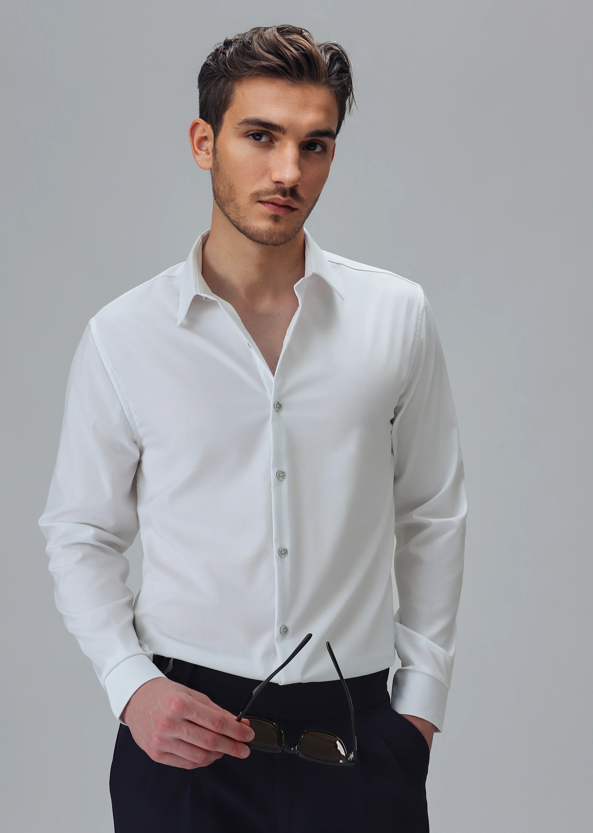 Cotton Blend Regular Fit White Shirt