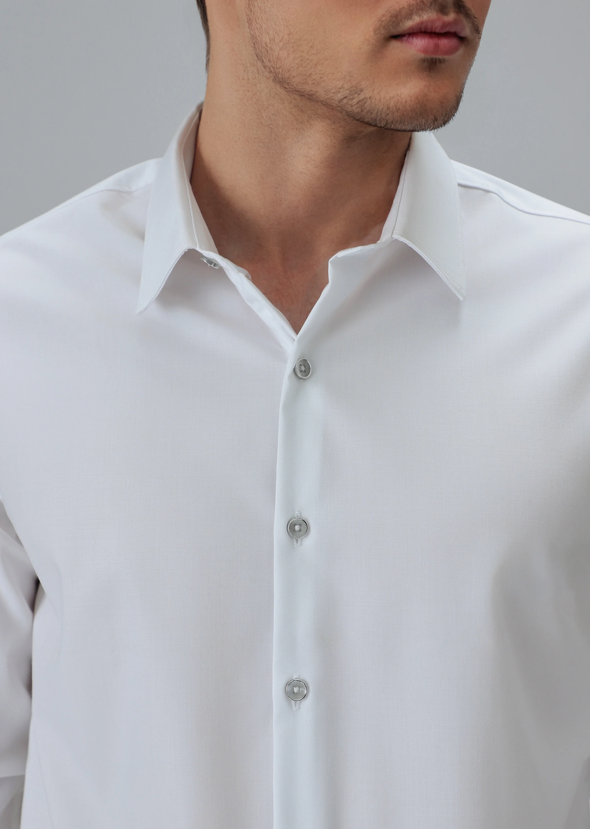 Cotton Blend Regular Fit White Shirt