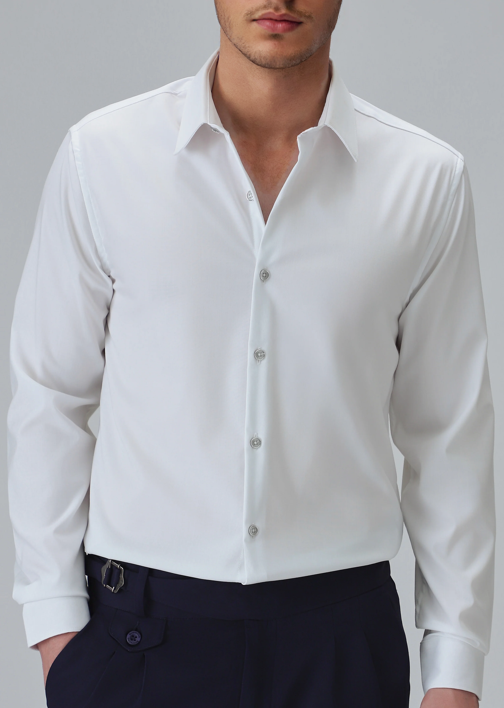 Cotton Blend Regular Fit White Shirt